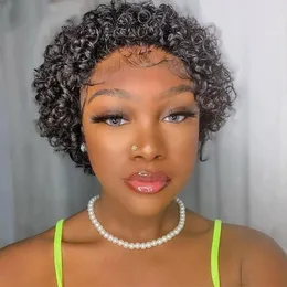 Lace Wigs Pixie Cut Human Hair Wig Short Bob Curly Ombre Jerry Curl 99J Virgin For Black Women Perruque Cheveux Humaim