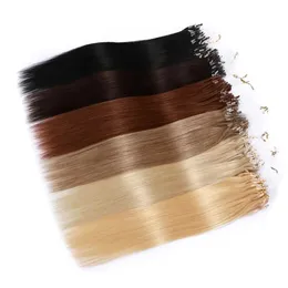 Микро-петля для наращивания волос человеческие волосы выравнивали девственные волосы 1 г/с 100 г/лот Микро Кольцо Прямо Реми Черно-коричневое блондинка Микросвязание человеческие волосы 14-28 дюймов