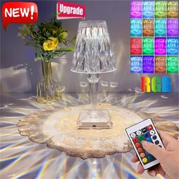 LED -ljuskronor Diamond Crystal Table Lamp Projection Night Lights USB Touch Remote Control Acrylic Night Lamp uppladdningsbar s￤nglampa