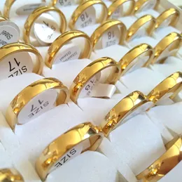 Ringas de banda lotes em massa 50pcs Placa de ouro 4mm Casal de aço inoxidável Ringas de aço amantes da moda Jóias de casamento Gift Wholesale 230225