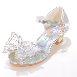 Sneakers Shoes for Girls Heel Kids Princess Dress Party Leather Wedges Children Butterfly Slip On Wedding Ballerina Flats 230224