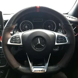 Czarna skórzana skórzana kierownica z włókna węglowego 3D na okładce Mercedes Benz S-Klasa S500 2016 AMG Klasa A45 16-193628