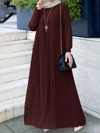 Ubranie etniczne Zanzea moda kobiety plisowane muzułmańskie sukienki wiosna jesienna kaftan długie rękaw Maxi vestidos swobodny solidny luźne szatę imprezową 230224