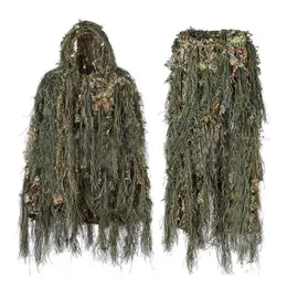 Hunting Sets Ghillie Suit Woodland 3D Bionic Leaf Disguise Uniform Cs Encrypted Camouflage Suits Set Army Military Tactical