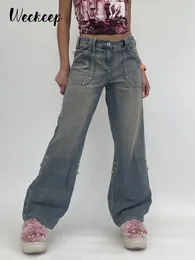 Weekeep Baggy Denim Mom Jeans Frauen Hohe Taille Vintage Übergroße Cargo Hosen Casual Streetwear Harajuku Gerade Bein Jeans Femme 230225