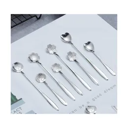 car dvr Spoons Stainless Steel Sakura Spoon Rose Heart Long Handle Coffee Stirrer Drop Delivery Home Garden Kitchen Dining Bar Flatware Dhjpx