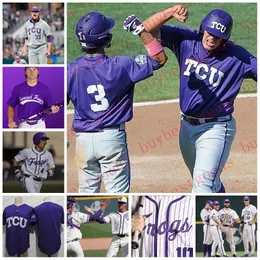 Tröjor baseballtröjor anpassade ncaa tcu horned baseball grodor baseball tröja 47 matt purke 1 elijah nunez 3 caedmon parker 4 kurtis byrne