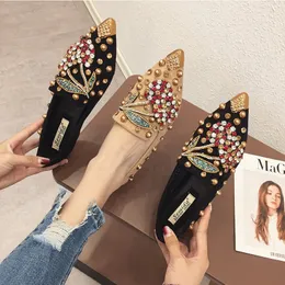 Klänningskor Swyivy Woman Flats Loafers Shoes Crystal Loafers Ladies Casual Shoes For Women Pointed-Toe Flats Spring och Autumn 230224