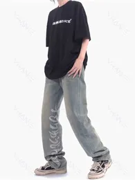 Jeans da uomo Retro Ricamo Y2K MEN JEANS Tendenza Allentato Dritto Permanente Per il tempo libero Void Pantaloni Hiphop Pantaloni casual Abbigliamento uomo Z0225