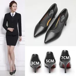 Dress Shoes Spring Autumn Black 3cm/5cm/7cm Stiletto Heel OL Pump Shallow Genuine Leather Office Ladies EU Size 34-41 230225