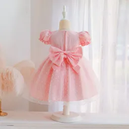 Mädchen Kleider 0-4Y Sommer Prinzessin Kinder Mädchen Kleid Spitze Puff Ärmel Zurück Reißverschluss Große Schleife Tutu 4 farben Mädchen