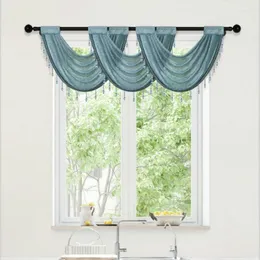 Curtain Modern Solid Beaded Valance Window Top Decorative Canopy Sheer Head With Fringe For Bedroom