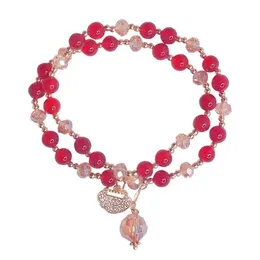 Catena a maglie Nuova moda Doppio anello Colore Bracciale Donna giapponese e coreana Moda Longevità Blocco Fragola Cristallo Granato Bracciale G230222