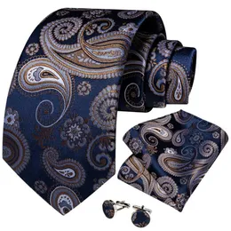 Krawatten Luxus Blau Gold Paisley Herrenkrawatte Business Hochzeit Formale Krawatte für Männer Geschenk Cravate Seidenkrawatte Taschentuch Manschettenknöpfe DiBanGu