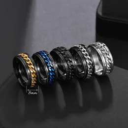 Quality Stainless steel spin rotate chain ring relieve pressure gold chains mens rings will and sandy fashion jewelry