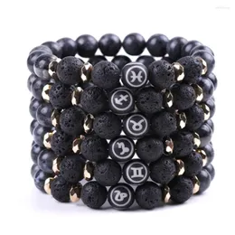 Strand Natural Stone 10mm Black Flash Lava Rock Zodiac Bracelet Diy Essential Oil Diffuser Bracelets For Women Jewelry