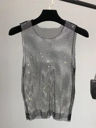 Serbatoi da donna Camis Crystal Beading Shiny Party Club Sexy Hollow Out Diamonds Stamping Winky Gilet senza maniche Moda Abbigliamento donna 230224