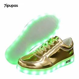 Sneakers 7ipupas children Led sneakers USB charging kids LED luminous Gold shoes boys girls of colorful flashing lights up 230224