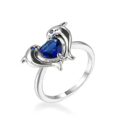 Cluster-Ringe 2023 Netter Delphin für Frauen Mädchen Geburtstagsgeschenk eingelegt mit blauem herzförmigem Zirkonia-Charme-Schmucksache-Ring