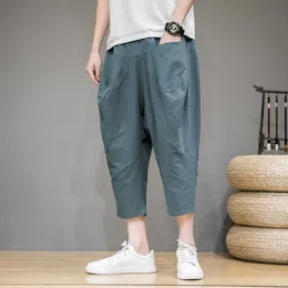 Pantaloni da uomo Baggy Cross Pantaloni da uomo 2023 New Cotton Lino Pantaloni al polpaccio Pantaloni Harem Stile coreano Hip Hop Streetwear Pantaloni da uomo Z0225