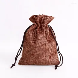 Jewelry Pouches 5Pcs/Lot Brown Jute Sack Vintage Style Handmade Drawstring Bags For Wedding Christmas Gift Packaging Linen 13 18cm