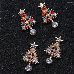 Stud Earrings Trendy Christmas Tree For Women Girl Shiny Colorful Zircon Crystal Ear Studs Hat Festival Jewelry