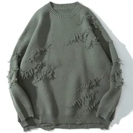 Мужские футболки винтажный свитер хип-хоп хараджуку мужская одежда уличная одежда Пуллеры Негабаритный свитер разорван