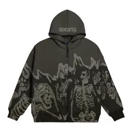 Mens Hoodies Sweatshirts Mens Streetwear Crewneck Skeleton Hoodie Par Style Y2K Retro Skeleton Hoodie Zipper Hoodie Overized Sweatshirt Gothic Top 230224