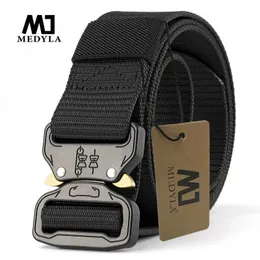 Bälten Medyla Officiell äkta herrbälte utomhus Sports Nylon Metal Buckle Belt Leisure Mountaineering Belt Emergency Survival Belt L230225