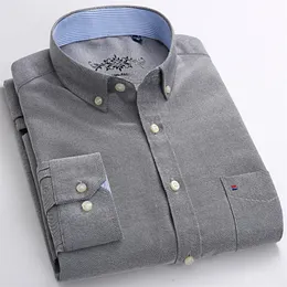 Men's Casual Shirts Fashion Long Sleeve Solid Oxford Shirt Single Patch Pocket Simple Design Standardfit Buttondown Collar 230224