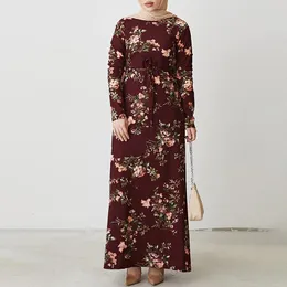 Abbigliamento etnico Abiti eleganti modesti maxi per le donne 2023 Musulmano stampato Moda O-colletto Manica lunga Abito da donna Abaya Abiti Primavera Autunno