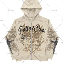 Womens Hoodies Retro American Fashion Medieval Print Zip Hoodie Women Casual Loose Warm Fall Streetwear Y2K Style Top Harajuku Jacket 230224