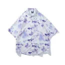 Men's Casual Shirts Contrast Butterfly Print New Mens Oversize Short Sleeve Shirt for 2023 Spring and Autumn Couple Z0224
