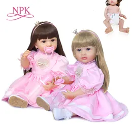 Dolls NPK 55cm الجسم الكامل السيليكون الأصلي BEBE DOLL Reborn Girl Princess Doll in Pink Dress Two Hair Lotor Bath Toy 230225