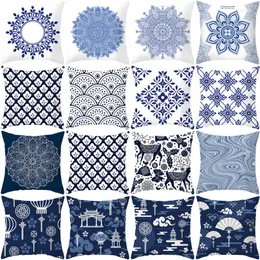 Kudde mandala polyester täcker persika hud sammet blå och vit porslin soffa hem dekorativa kuddar