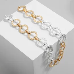 Colares pendentes Amorcome vintage dois tons grossos cadeias de elos de ligação colar grossa para jóias de declaração de gargantilha de metal feminino