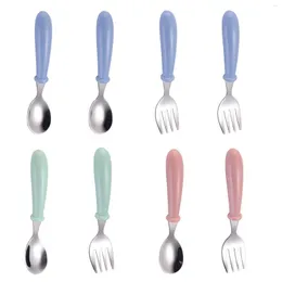 Zestawy naczyń stołowych 8pcs zmywarka Safe Safe Stal nierdzewna okrągła uchwyt Prezent Gift Spoon Fork Home School STENSILS BOUS Girl