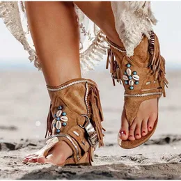 Sandaler kvinnors retro sandaler gladiator damer klipp tå vintage stövlar avslappnad tofs rom mode sommarkvinna skor kvinnlig 2020 ny z0224