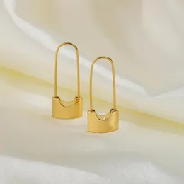 Hoop Earrings Simple Creative Solid Lock Lovers Jewelry 18K Gold Plated Stainless Steel SAFETY PIN Products