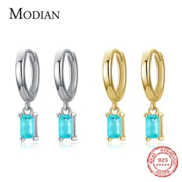 Stud Modian Exquisite Tourmaline Hoop Earrings Fashion Real 925 Sterling Silver Rectangle Paraiba Earring For Women Fine Jewelry Gift 230225