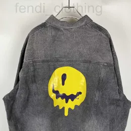 M￤ns jackor Designer S Ghost Face Offset Sm￤ltande Smile Black Paris Band Loose Denim Jacket 19MP