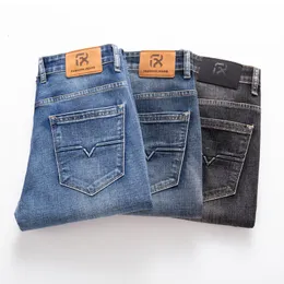 Mäns jeans Autumn Men regelbundet passar stretch jeans klassisk stil rökig grå mode casual denim pants manliga märke byxor blå 230225