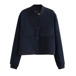 Kurtki dla kobiet ciemnoniebieskie Kobiety Długie rękawy duże kieszenie Chic Lady High Street Casual Coats Top Female 2023 230225