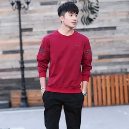 Maglione girocollo a tre barre tinta unita con ricamo a maniche lunghe in cotone resistente alla primavera e all'autunno per Mensjlt