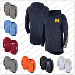 Heren NCAA Michigan Wolverines 2019 Sideline Lange Mouw Hooded Performance Top Heather Gray Navy Blue Size S-3XL308i