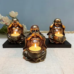 Candle Holders Buddha Statue Dekoracja Utworów Nie patrz, że słuchaj mówienia o Zen Maitreya Crafts Decor Home Decor