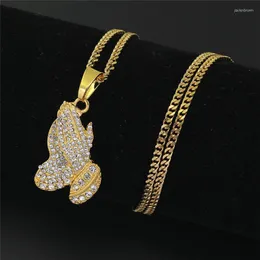 Anhänger Halsketten 2023 Die betenden Hände Anhänger Bruder Geschenk Gold Farbe Kristall Legierung Hip Hop Männer Kette Schmuck Lange Party