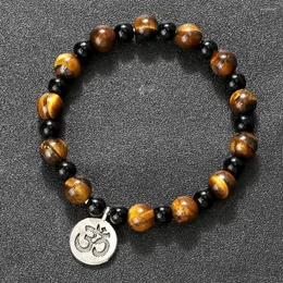 Strand Moda om símbolo pingente pulseiras homens homens preto onyx lava contas elástica corda budista pulseira de amizade de joias de sorte