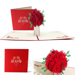 3D Pop Up Rose Greeting Cards Birthday Valentine's Day Congratulation Card Wedding Invitation Thanksgiving Greetings Card BH8337 TQQ