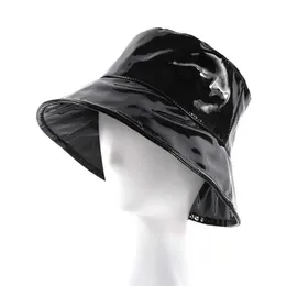 Cappello A Secchio A Bordo Largo Impermeabile Pelle Finto, Nero